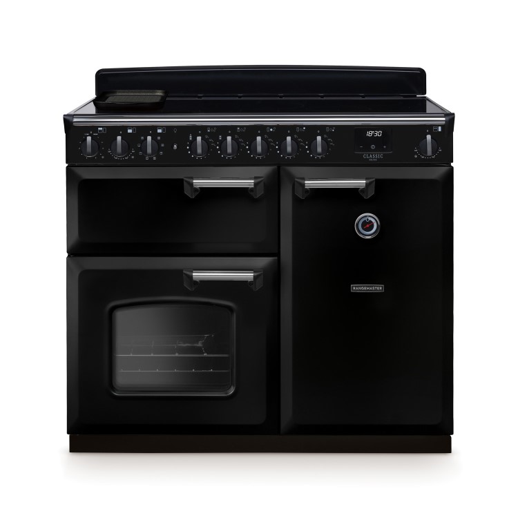 Rangemaster Classic Deluxe 100cm Induction Range Cooker - Gloss Black & Chrome