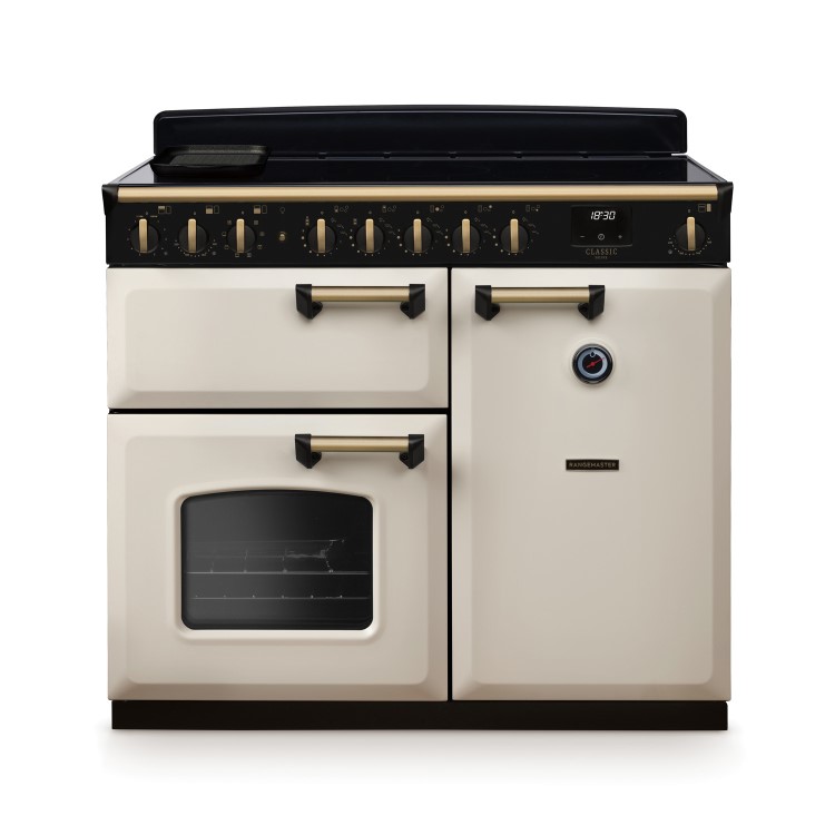 Rangemaster Classic Deluxe 100cm Induction Range Cooker - Pale Cream & Brass