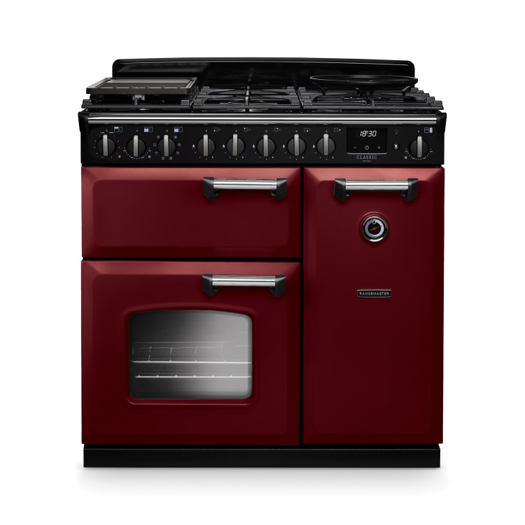 Rangemaster Classic Deluxe 90cm Dual Fuel Range Cooker - Bordeaux & Chrome