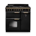 CLDL90DFPCBL/AB1 Rangemaster Classic Deluxe 90cm Dual Fuel Range Cooker - Charcoal Black & Brass