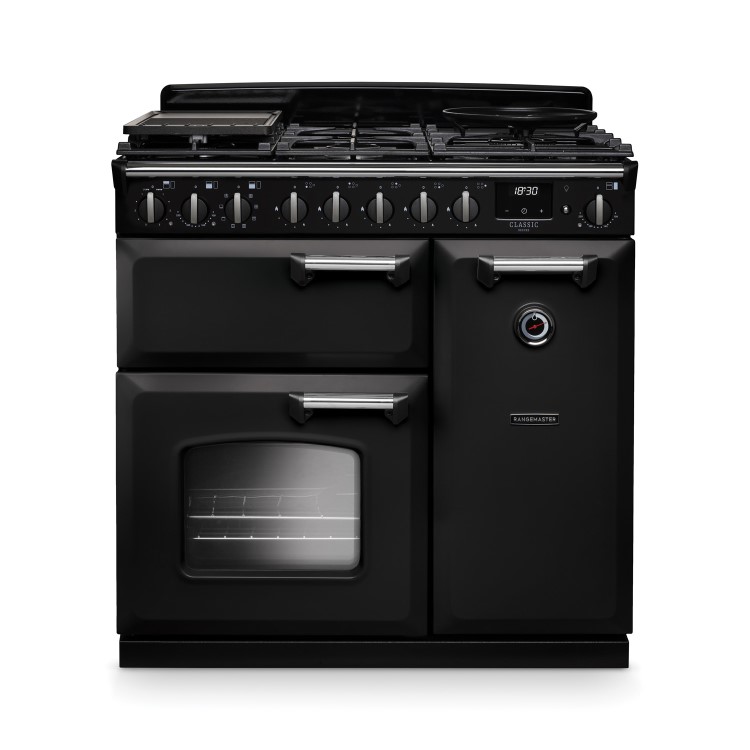 Rangemaster Classic Deluxe 90cm Dual Fuel Range Cooker - Charcoal Black & Chrome