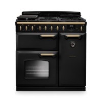 Rangemaster Classic Deluxe 90cm Dual Fuel Range Cooker - Gloss Black & Brass
