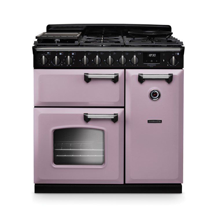 Rangemaster Classic Deluxe 90cm Dual Fuel Range Cooker - Heather & Chrome