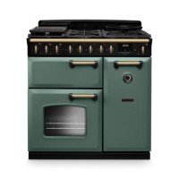 Rangemaster Classic Deluxe 90cm Dual Fuel Range Cooker - Mineral Green & Brass