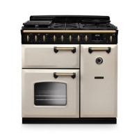Rangemaster Classic Deluxe 90cm Dual Fuel Range Cooker - Pale Cream & Brass