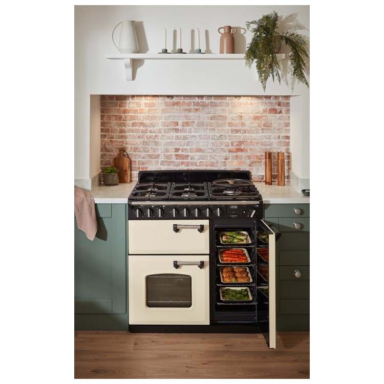 Rangemaster Classic Deluxe 90cm Dual Fuel Range Cooker - Pale Cream & Chrome