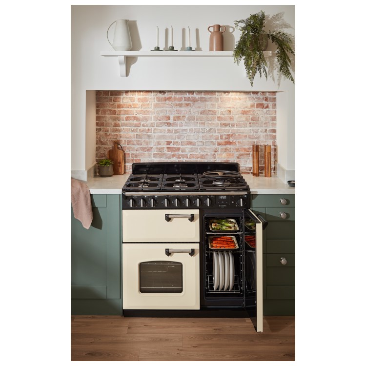 Rangemaster Classic Deluxe 90cm Dual Fuel Range Cooker - Pale Cream & Chrome