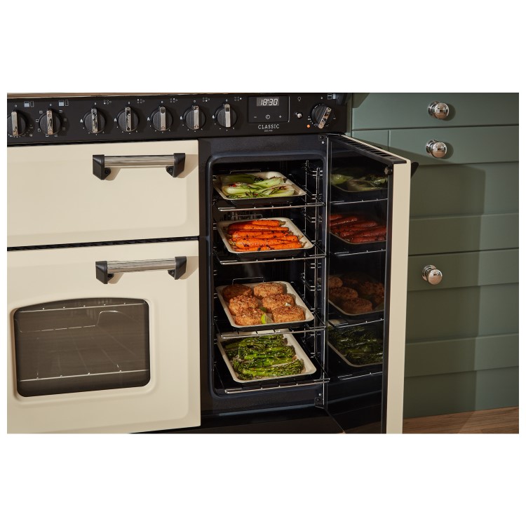 Rangemaster Classic Deluxe 90cm Dual Fuel Range Cooker - Pale Cream & Chrome