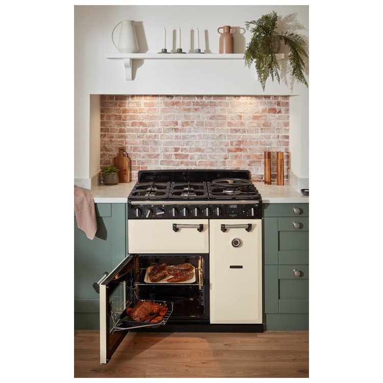 Rangemaster Classic Deluxe 90cm Dual Fuel Range Cooker - Pale Cream & Chrome
