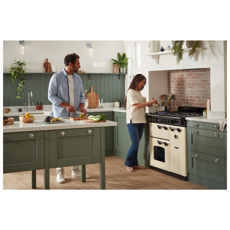 Rangemaster Classic Deluxe 90cm Dual Fuel Range Cooker - Pale Cream & Chrome
