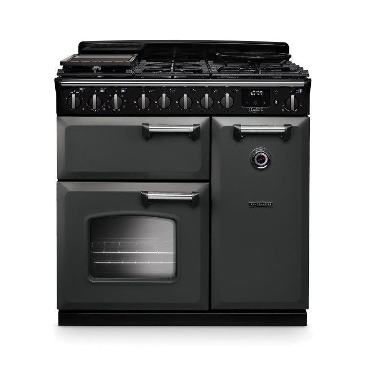 Rangemaster Classic Deluxe 90cm Dual Fuel Range Cooker - Slate & Chrome