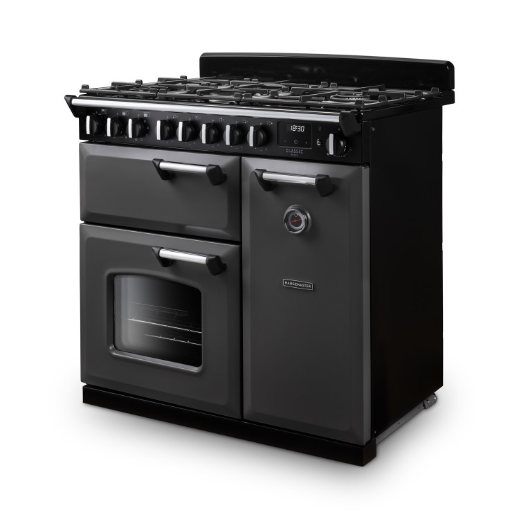 Rangemaster Classic Deluxe 90cm Dual Fuel Range Cooker - Slate & Chrome