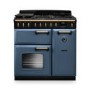 Rangemaster Classic Deluxe 90cm Dual Fuel Range Cooker - Stone Blue & Brass