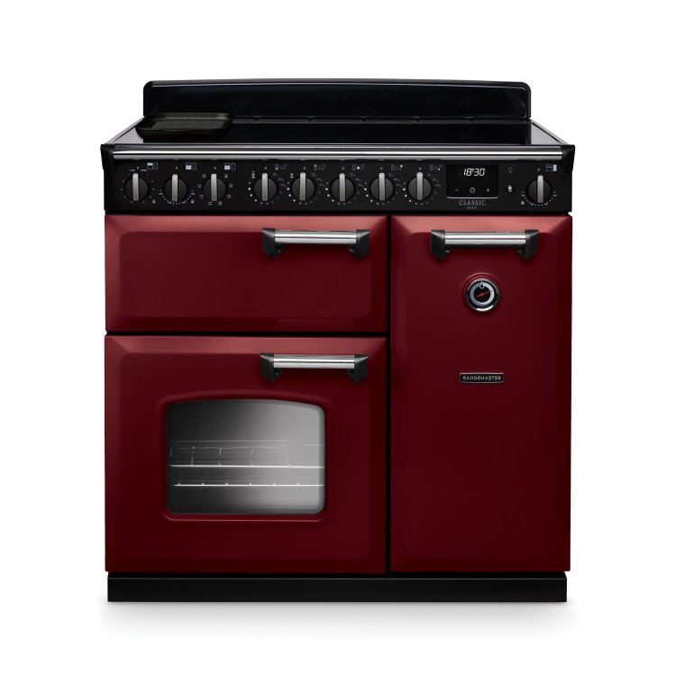Rangemaster Classic Deluxe 90cm Dual Fuel Range Cooker - Bordeaux & Chrome