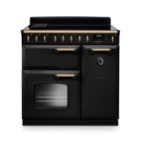 Rangemaster Classic Deluxe 90cm Dual Fuel Range Cooker - Charcoal Black & Brass