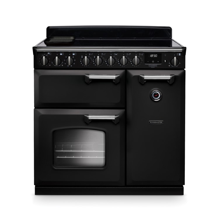 Rangemaster Classic Deluxe 90cm Dual Fuel Range Cooker - Charcoal Black & Chrome