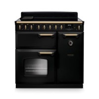 Rangemaster Classic Deluxe 90cm Dual Fuel Range Cooker - Gloss Black & Brass