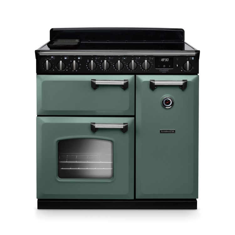 Rangemaster Classic Deluxe 90cm Dual Fuel Range Cooker - Mineral Green & Chrome
