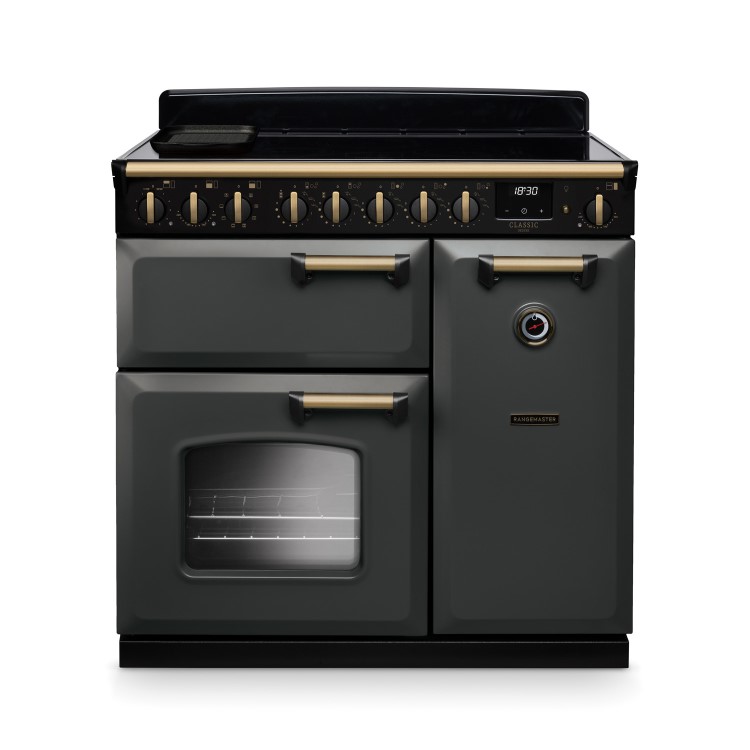 Rangemaster Classic Deluxe 90cm Dual Fuel Range Cooker - Slate & Brass