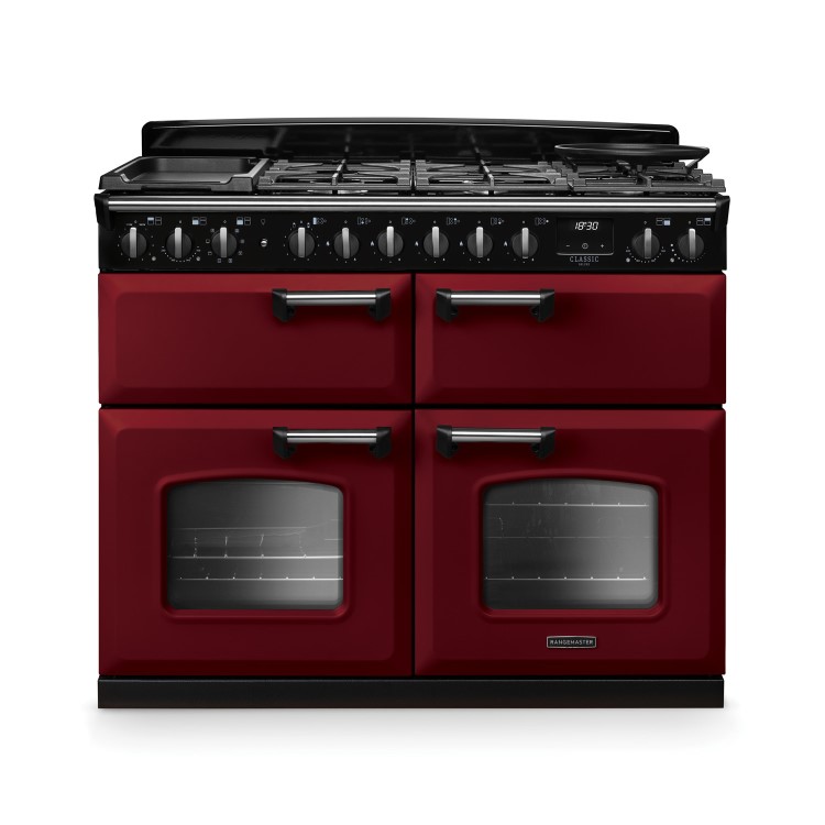 Rangemaster Classic Deluxe 110cm Base Cavity Dual Fuel Range Cooker - Bordeaux & Chrome