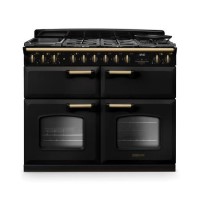 Rangemaster Classic Deluxe 110cm Base Cavity Dual Fuel Range Cooker - Charcoal Black & Brass