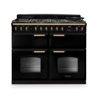 Rangemaster Classic Deluxe 110cm Base Cavity Dual Fuel Range Cooker - Gloss Black & Brass