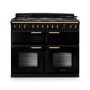 Rangemaster Classic Deluxe 110cm Base Cavity Dual Fuel Range Cooker - Gloss Black & Brass