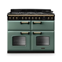 Rangemaster Classic Deluxe 110cm Base Cavity Dual Fuel Range Cooker - Mineral Green & Brass
