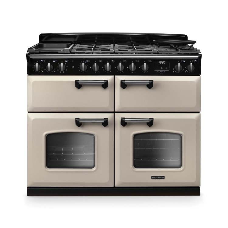 Rangemaster Classic Deluxe 110cm Base Cavity Dual Fuel Range Cooker - Pale Cream & Chrome