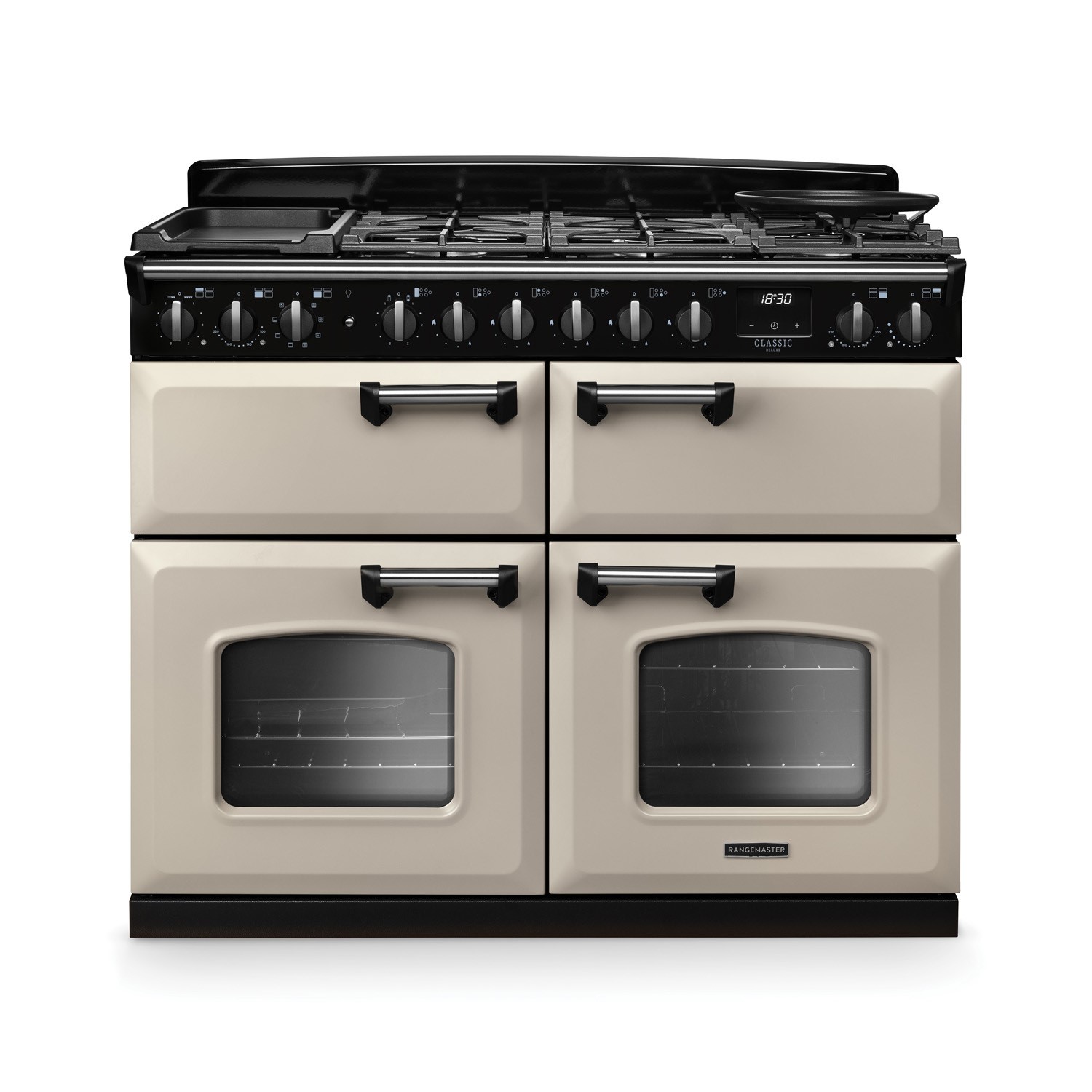 Classic Deluxe 110cm Base Cavity Dual Fuel Range Cooker Pale & Chrome