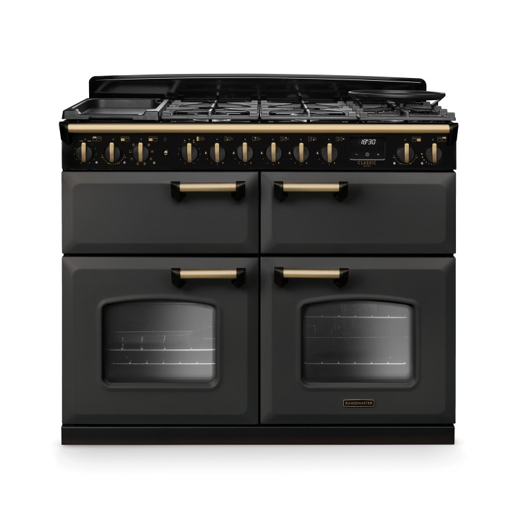 Rangemaster Classic Deluxe 110cm Base Cavity Dual Fuel Range Cooker - Slate & Brass