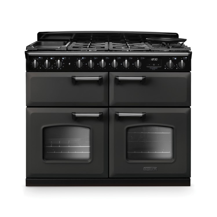 Rangemaster Classic Deluxe 110cm Base Cavity Dual Fuel Range Cooker - Slate & Chrome