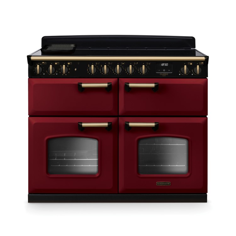 Rangemaster Classic Deluxe 110cm Base Cavity Induction Range Cooker - Bordeaux & Brass