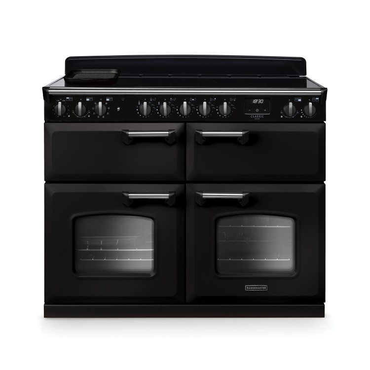 Rangemaster Classic Deluxe 110cm Base Cavity Induction Range Cooker - Charcoal Black & Chrome