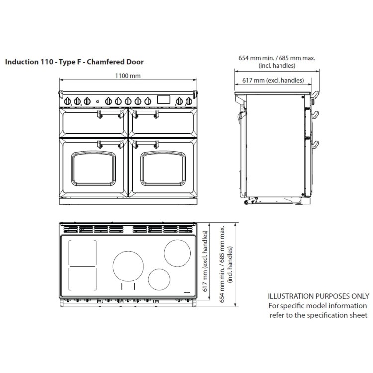 Rangemaster Classic Deluxe 110cm Base Cavity Induction Range Cooker - Gloss Black & Brass