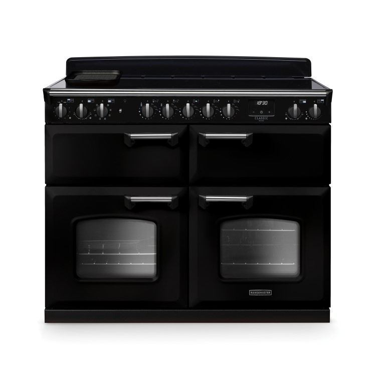 Rangemaster Classic Deluxe 110cm Base Cavity Induction Range Cooker - Gloss Black & Chrome