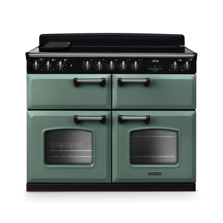 Rangemaster Classic Deluxe 110cm Base Cavity Induction Range Cooker - Mineral Green & Chrome