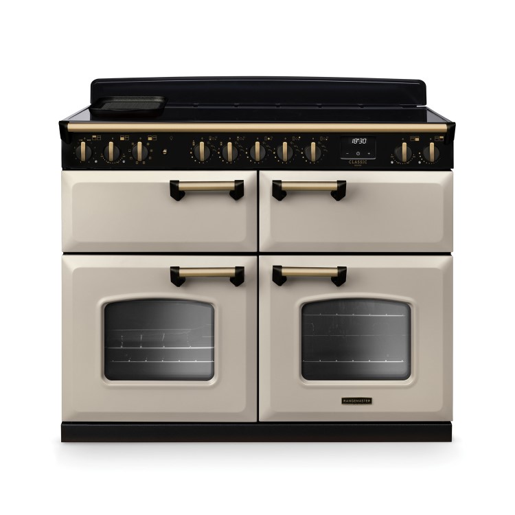 Rangemaster Classic Deluxe 110cm Base Cavity Induction Range Cooker - Pale Cream & Brass