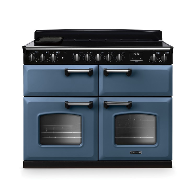 Rangemaster Classic Deluxe 110cm Base Cavity Induction Range Cooker - Stone Blue & Chrome