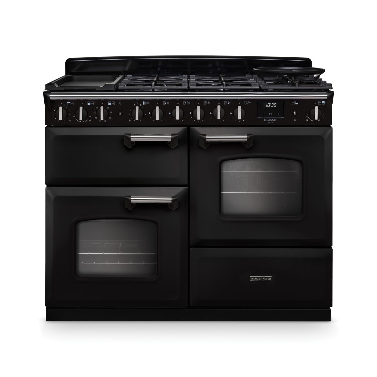 Rangemaster Classic Deluxe 110cm Dual Fuel Range Cooker - Charcoal Black & Chrome