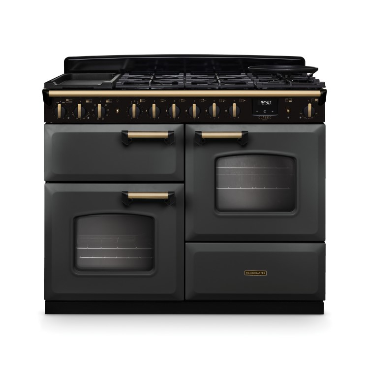 Rangemaster Classic Deluxe 110cm Dual Fuel Range Cooker - Slate & Brass