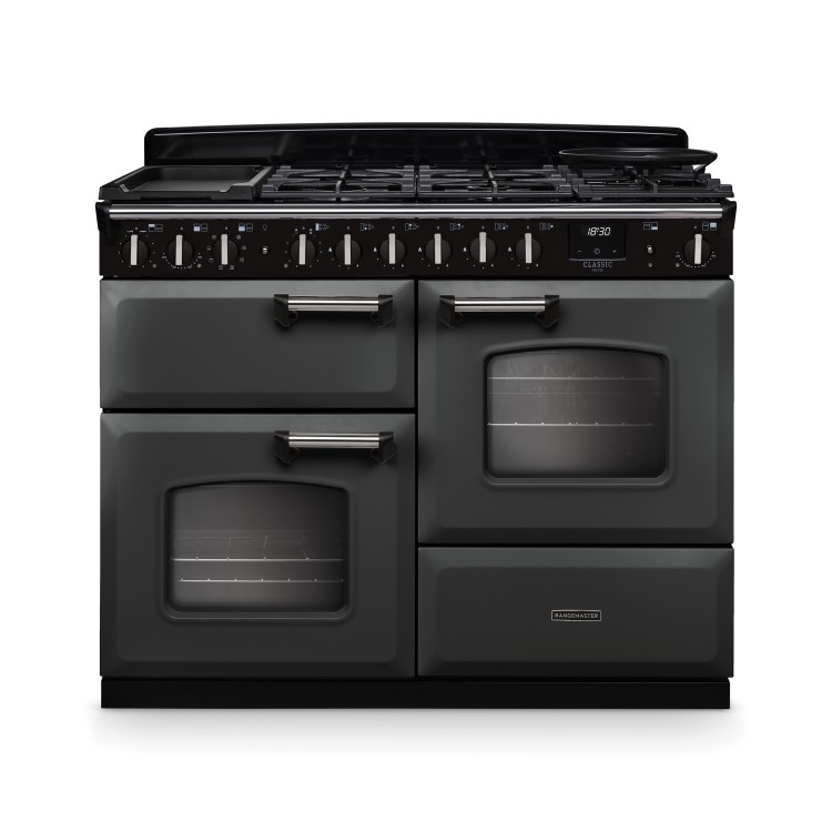Rangemaster Classic Deluxe 110cm Dual Fuel Range Cooker - Slate & Chrome