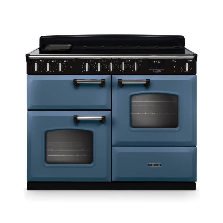 Rangemaster Classic Deluxe 110cm Dual Fuel Range Cooker - Stone Blue & Chrome
