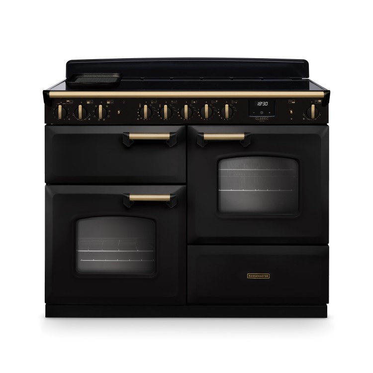 Rangemaster Classic Deluxe 110cm Induction Range Cooker - Charcoal Black & Brass