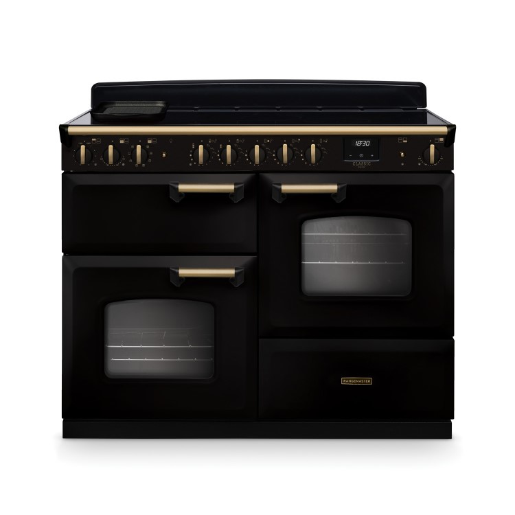 Rangemaster Classic Deluxe 110cm Induction Range Cooker - Gloss Black & Brass