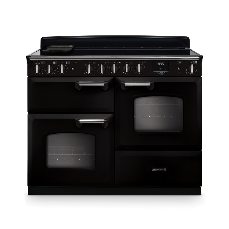 Rangemaster Classic Deluxe 110cm Induction Range Cooker - Gloss Black & Chrome