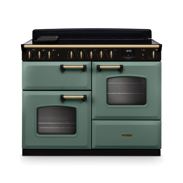 Rangemaster Classic Deluxe 110cm Induction Range Cooker - Mineral Green & Brass