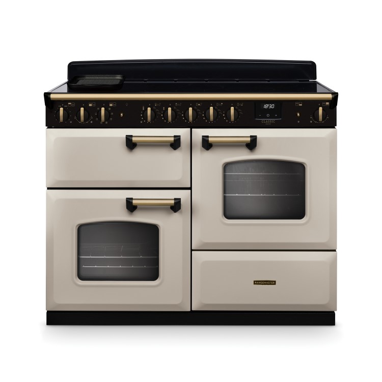 Rangemaster Classic Deluxe 110cm Induction Range Cooker - Pale Cream + Brass