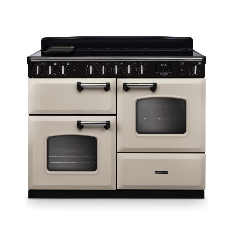 Rangemaster Classic Deluxe 110cm Induction Range Cooker - Pale Cream + Chrome