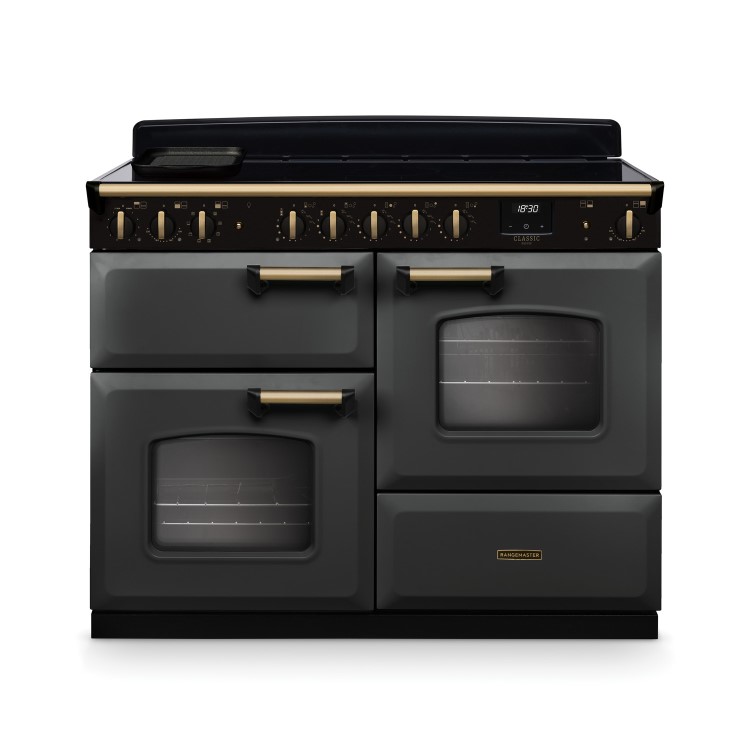 Rangemaster Classic Deluxe 110cm Induction Range Cooker - Slate + Brass